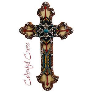 NWOT 14” Colorful Southwestern Style Native Aztec Wall Cross